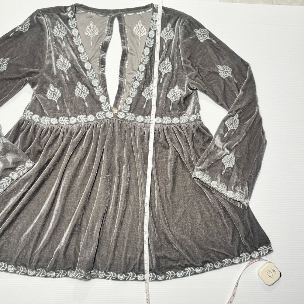 POL Velvet Tunic Silver Gray Women’s Medium Boho Fairy Cottage Festival Babydoll - Picture 12 of 16